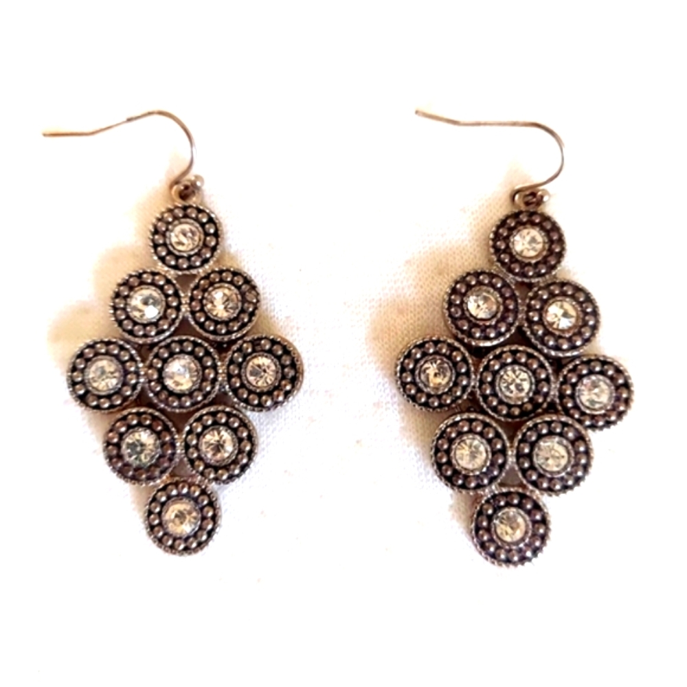 Silver Marcasite Style w/ Crystals Dangle Earrings